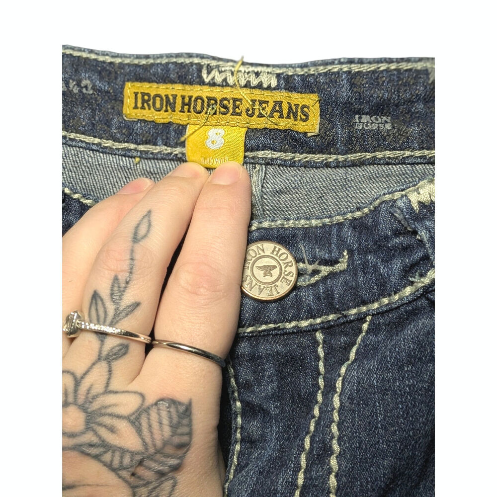 Iron Horse Jeans Size 8 Women's Cross Stitch Pockets Thick Stitch Bootcut Y2K - Picture 4 of 13